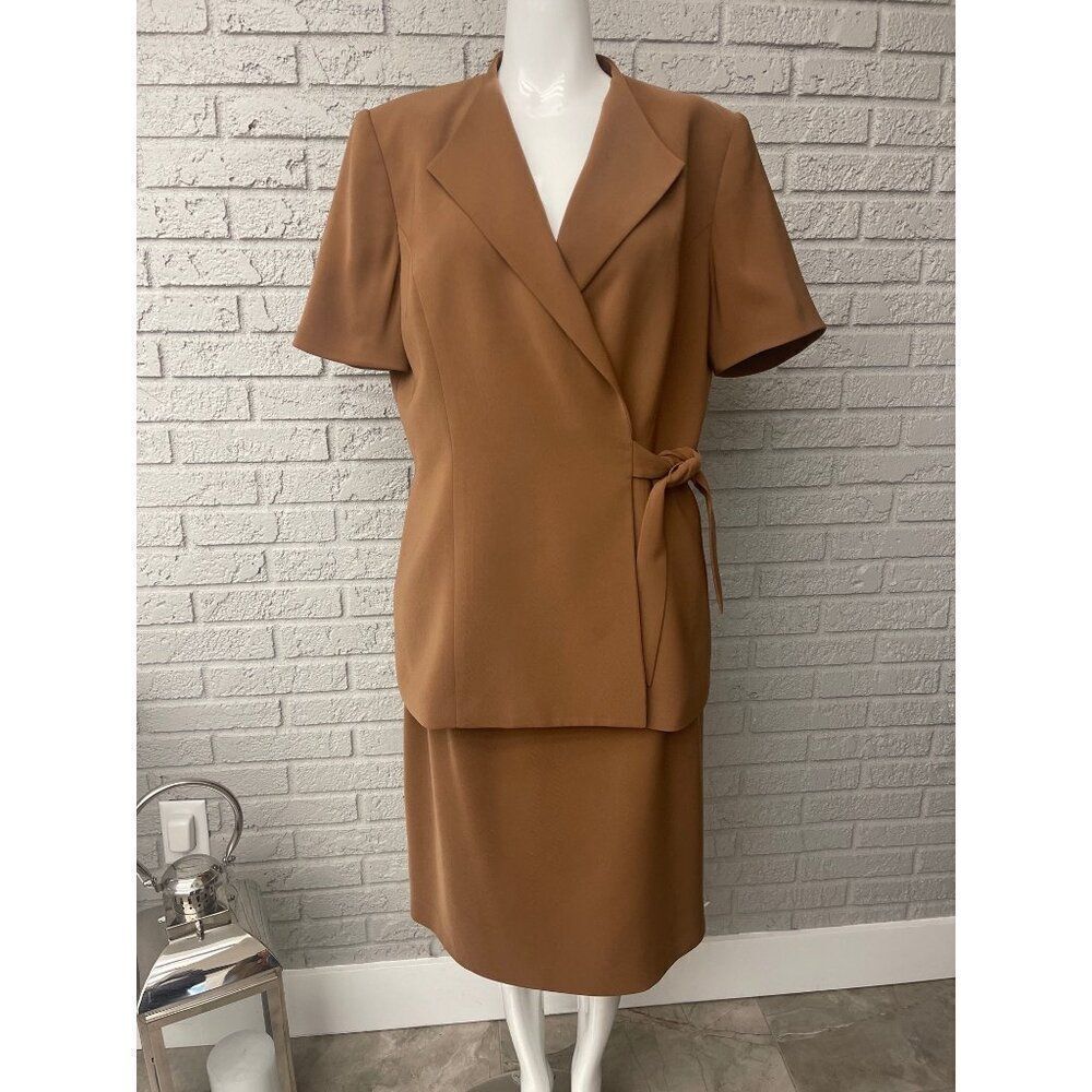 Kasper ASL Women Career Short Sleeve Jacket & Skirt 2 Pcs Suit Set Size 12
